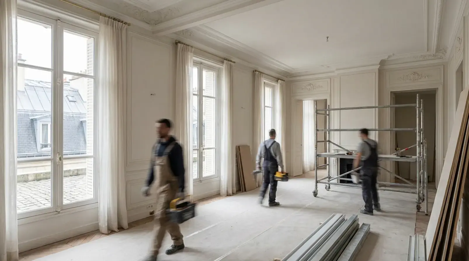 Entrée d’immeuble parisien avec interphone et boîte à clés pour gestion des arrivées