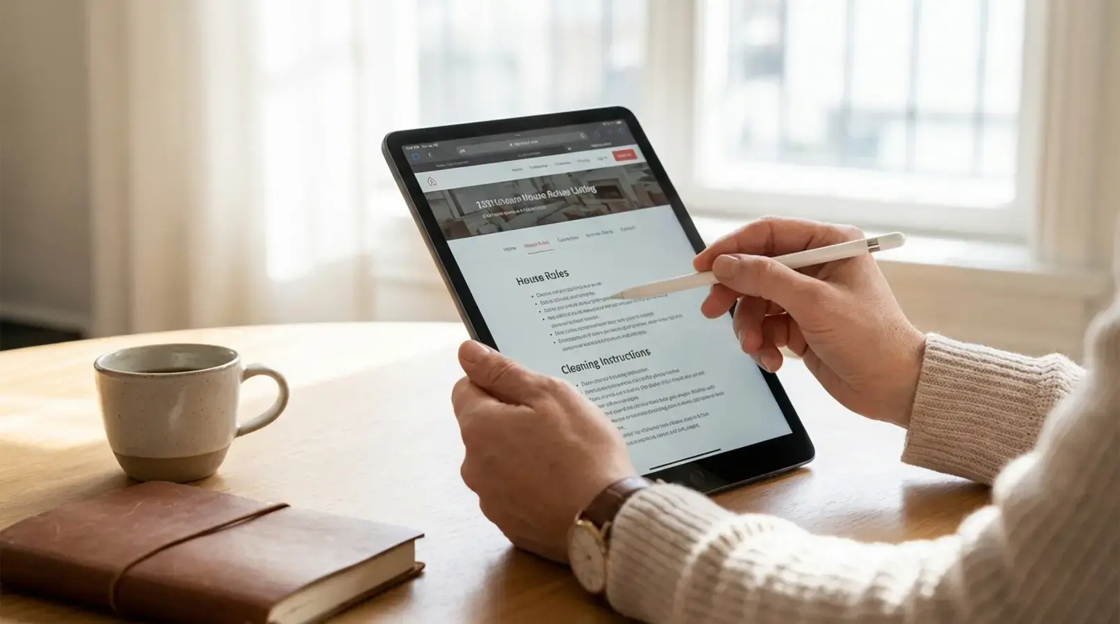 Voyageur consultant les consignes de départ sur smartphone dans un appartement