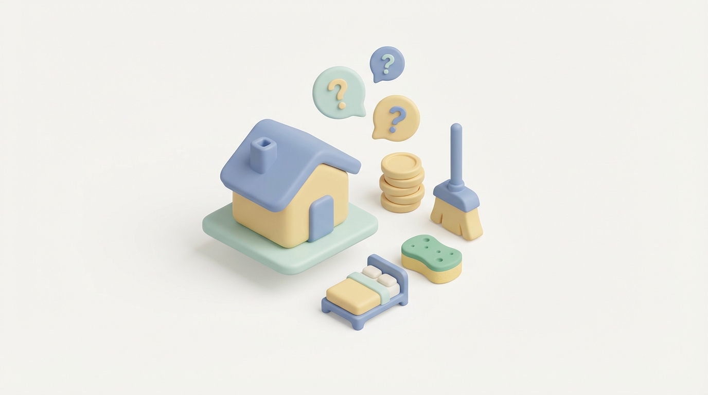 Kit de ménage et linge plié pour une rotation Airbnb, illustrant les frais de ménage