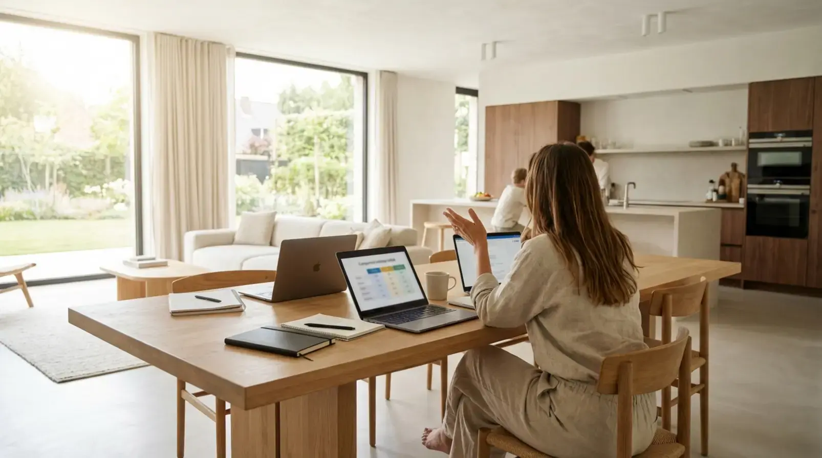 Ordinateur avec tableau de comparaison et calculatrice pour estimer le coût d’un PMS Airbnb