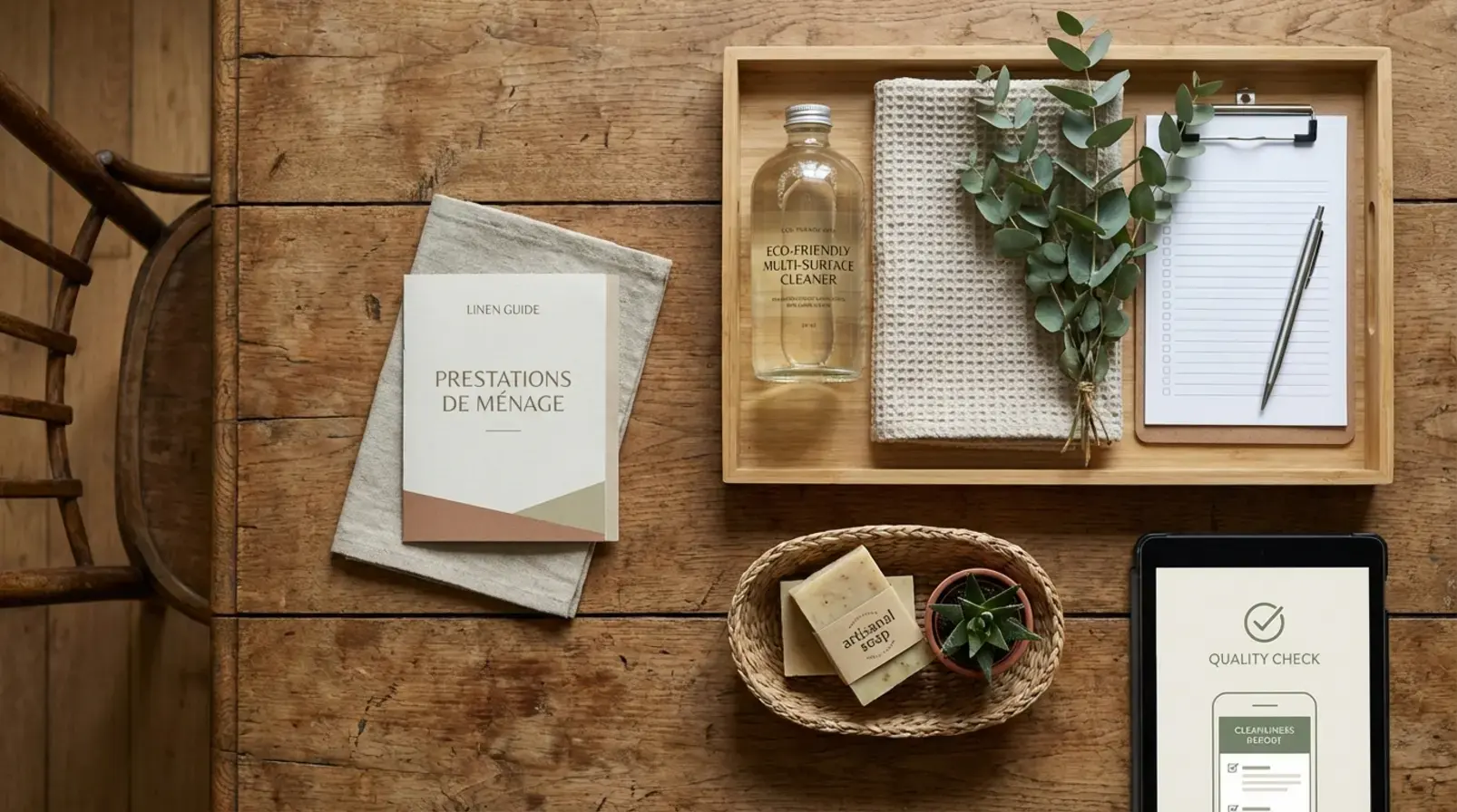 Produits et matériel pour prestations de ménage location courte durée avec réassort consommables