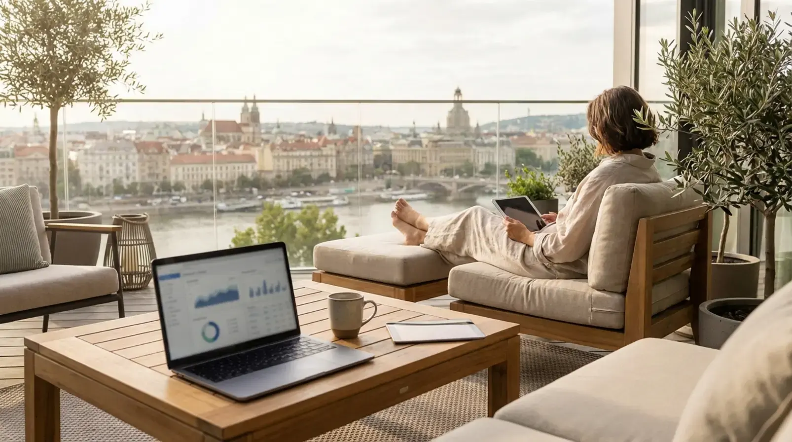 Tableau de KPI pour comparer la rentabilité Airbnb par ville (ADR, taux d’occupation, RevPAR) sur un ordinateur portable