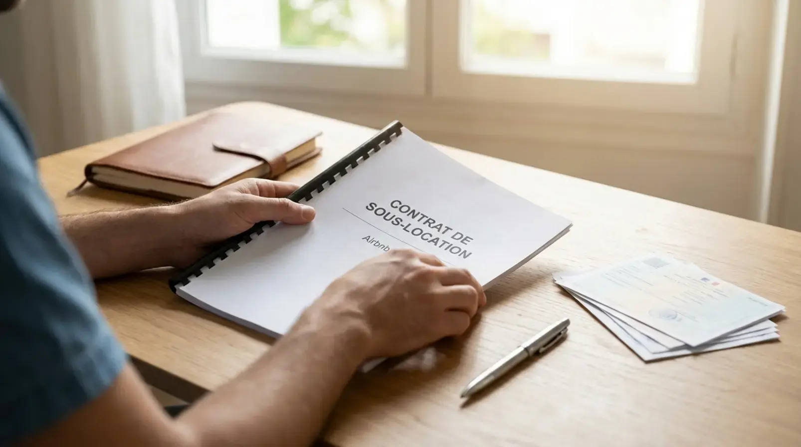 Documents de sous-location avec inventaire et état des lieux préparés sur un bureau