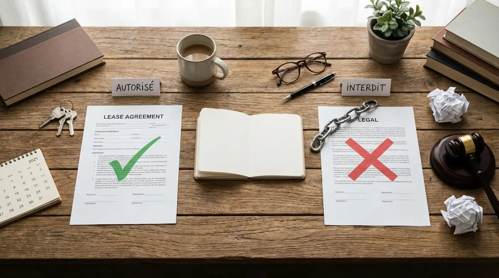 Contrat de location et autorisation écrite du propriétaire sur un bureau, préparation d’une sous-location Airbnb