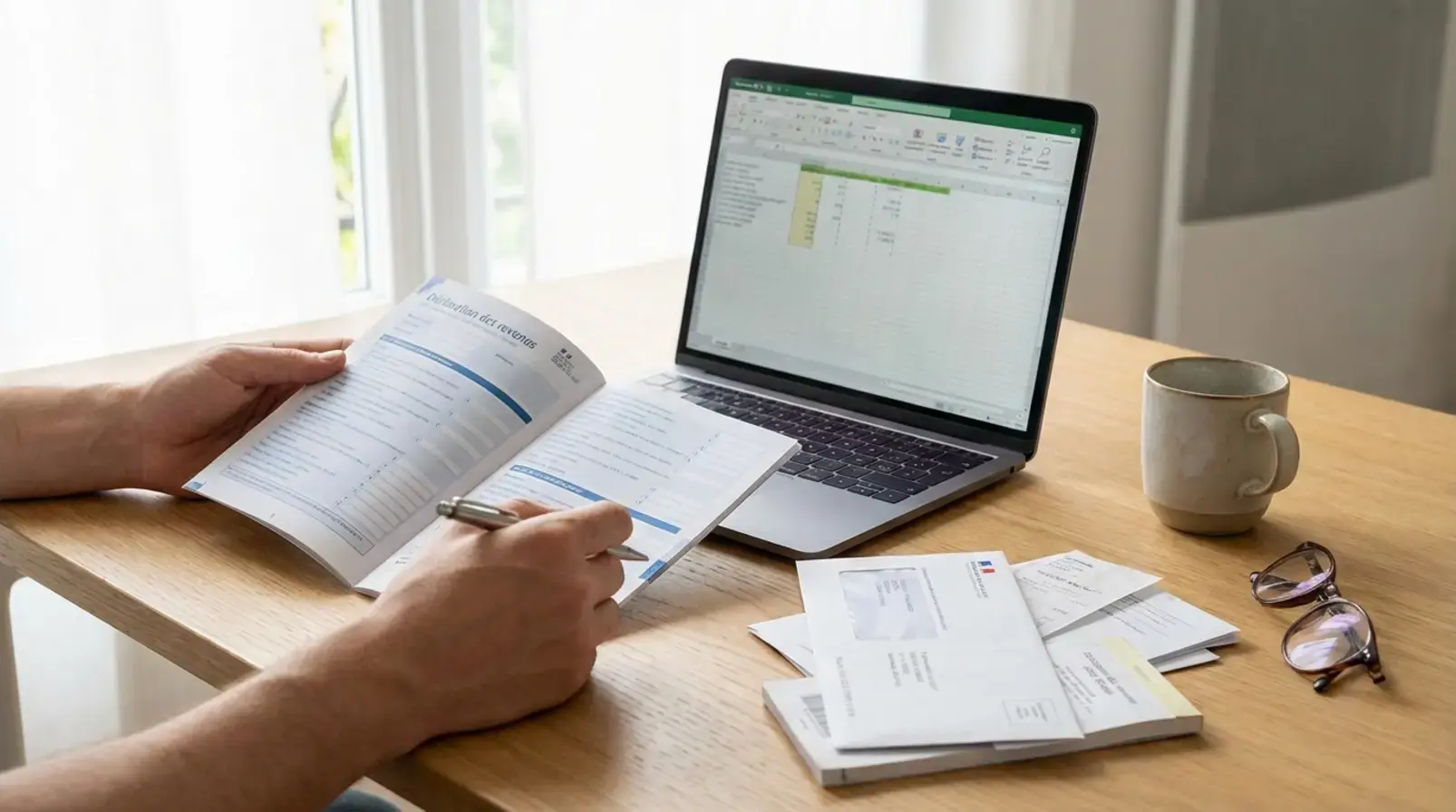 Tableau de calcul sur ordinateur portable pour comparer micro-BIC et régime réel en sous-location meublée