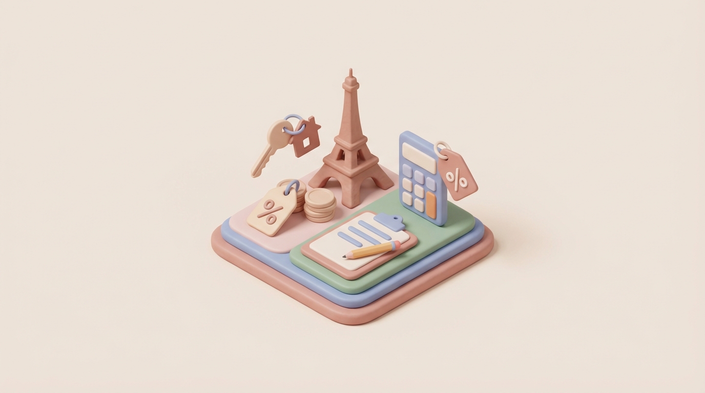 Tableau de tarifs conciergerie Airbnb à Paris consulté sur ordinateur portable, avec carnet de notes et calculatrice